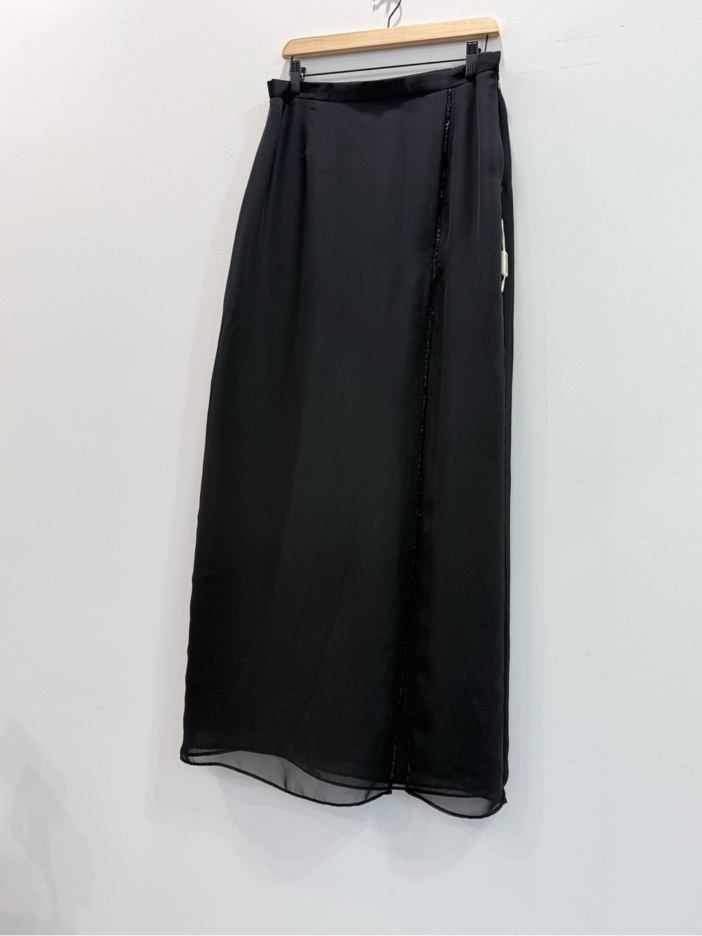 Vintage 90s Tradition Black Beaded Slit Chiffon Maxi Skirt Size 14